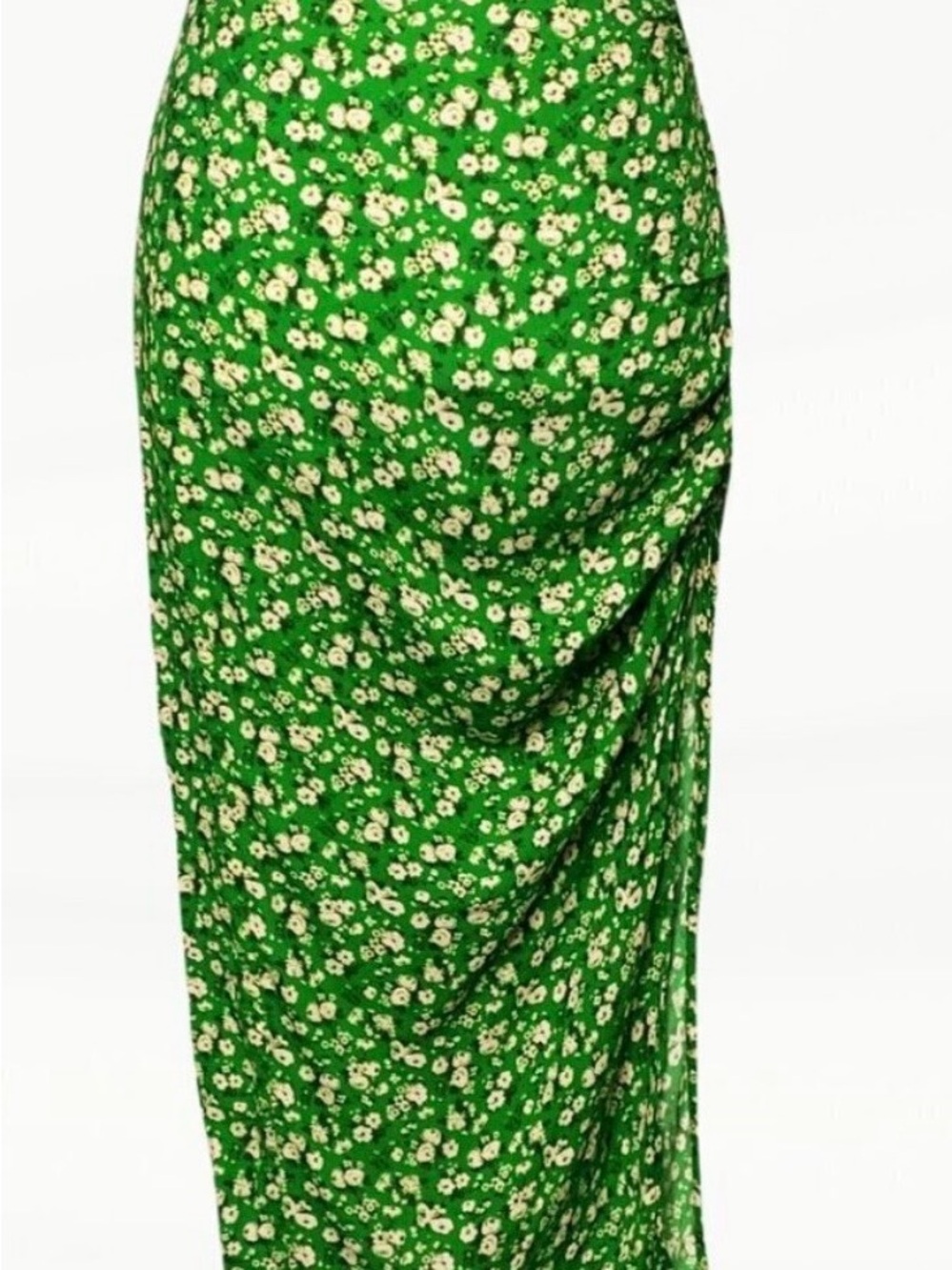 Zara Green Floral Midi Skirt with Cream Ditsy Print